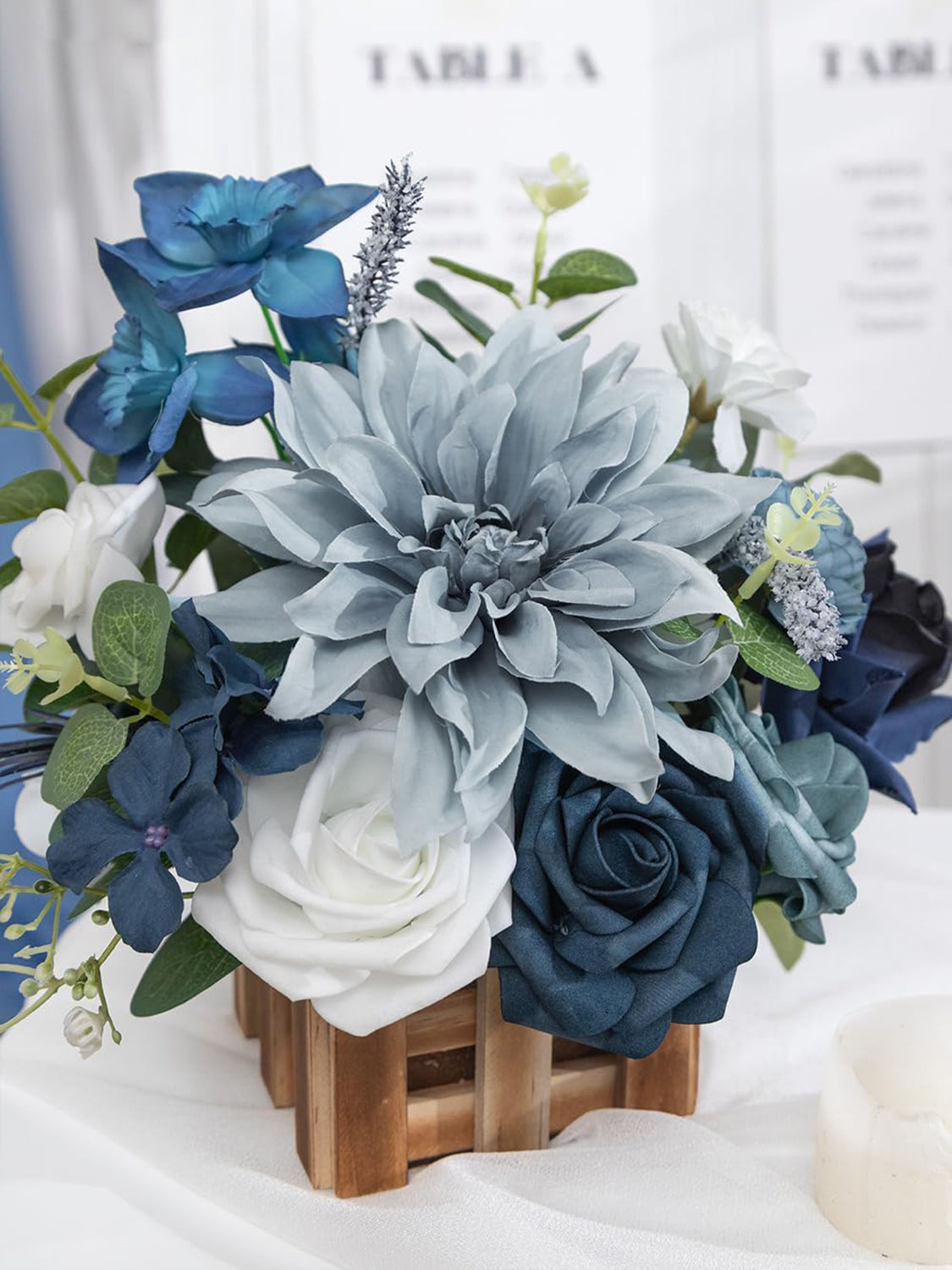 Dust Blue Wedding Centerpiece Flower In Basket Set Of 2 For Tabletop Decor