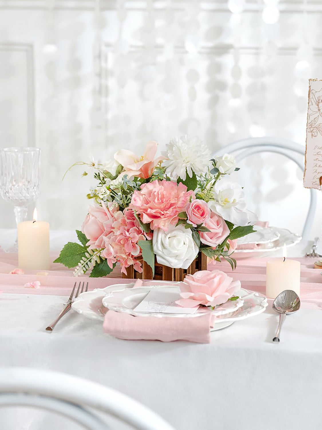 Wedding Centerpiece Flower Basket Set of 2 Peach Pink and White