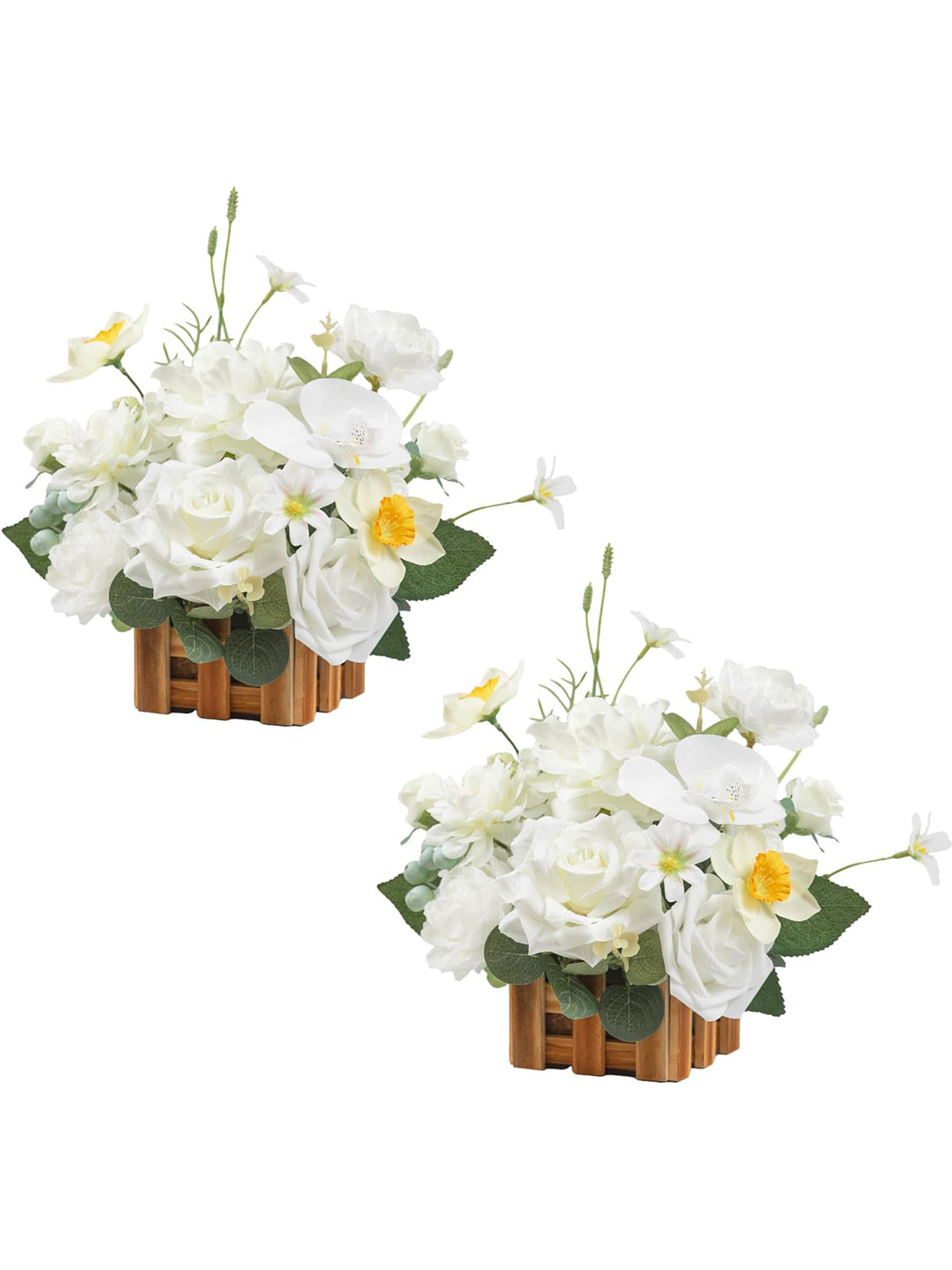 IvoryWhite Wedding Centerpiece Flower With Basket Set Of 2