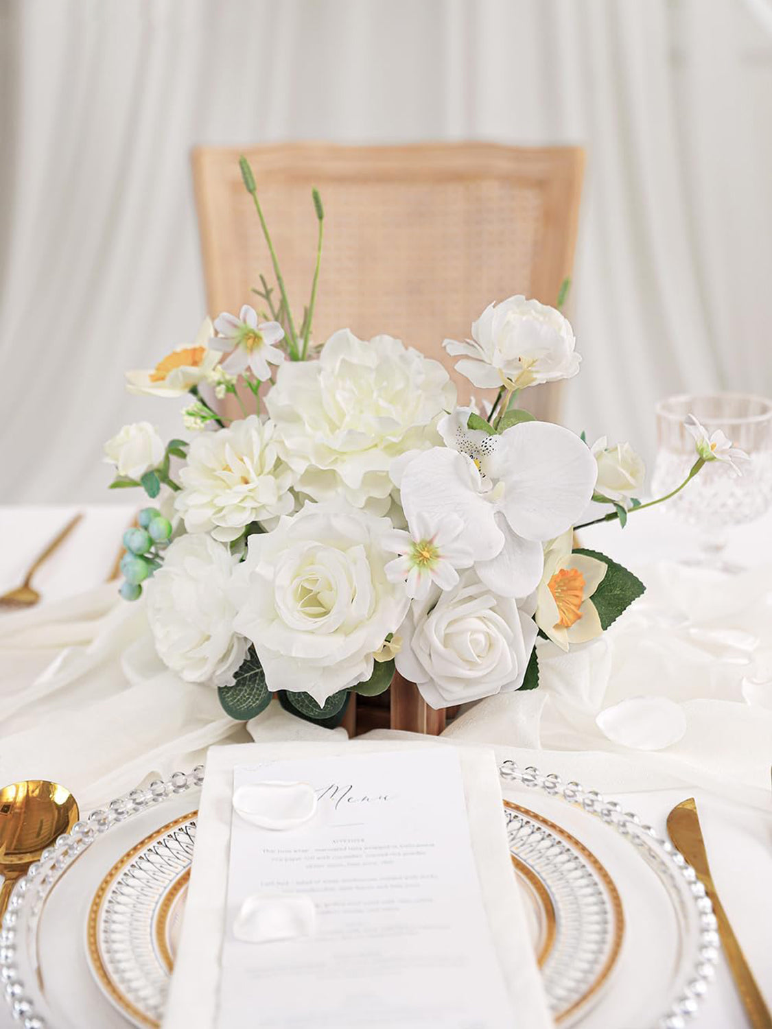 IvoryWhite Wedding Centerpiece Flower With Basket Set Of 2