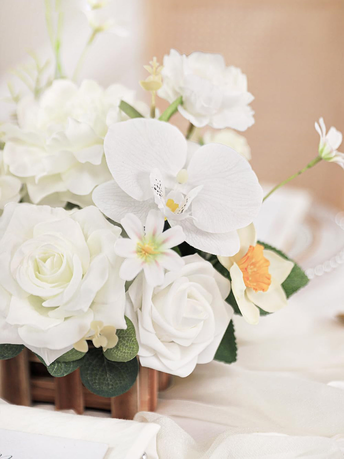 IvoryWhite Wedding Centerpiece Flower With Basket Set Of 2