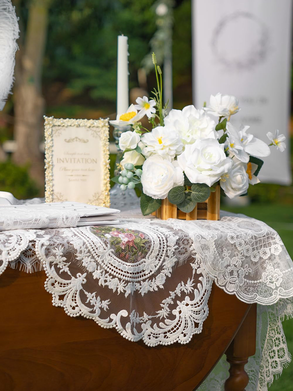 IvoryWhite Wedding Centerpiece Flower With Basket Set Of 2