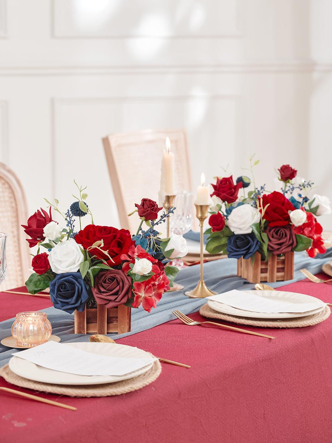 Red Navy Blue Large Artificial Flowers Wedding Centerpiece Set 2