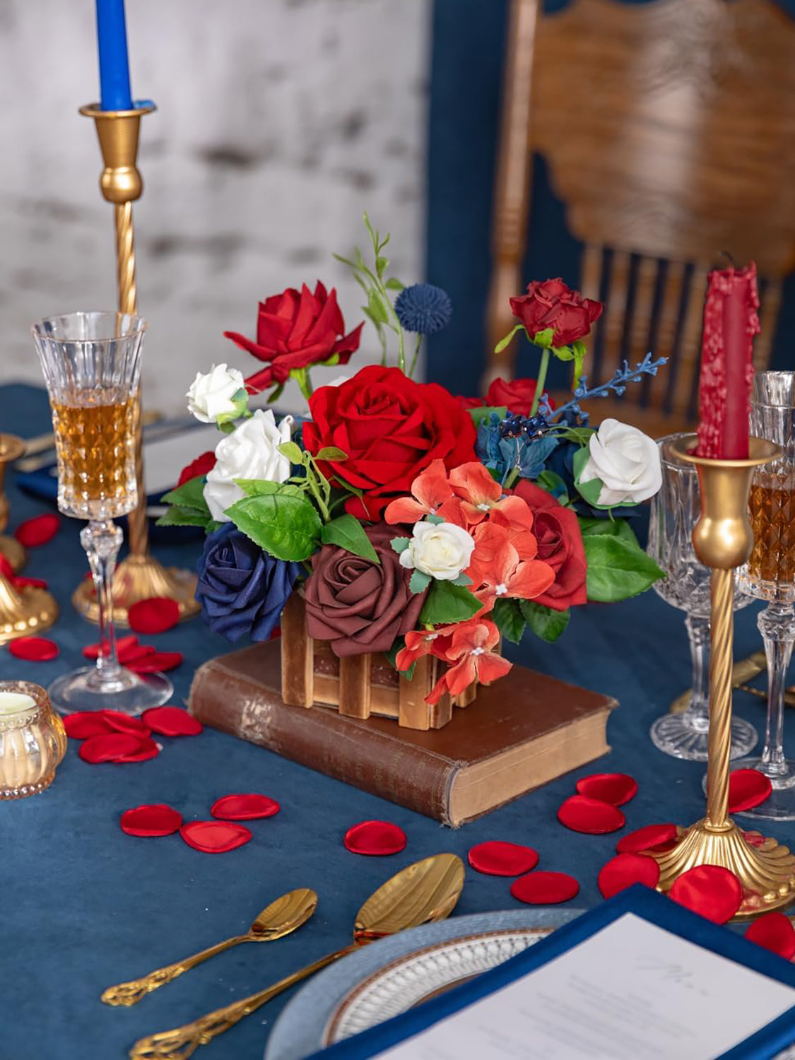 Red Navy Blue Large Artificial Flowers Wedding Centerpiece Set 2