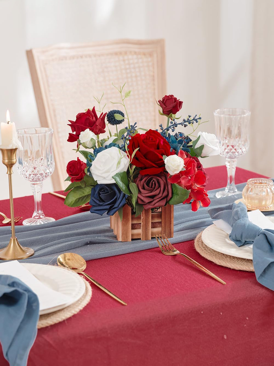 Red Navy Blue Large Artificial Flowers Wedding Centerpiece Set 2