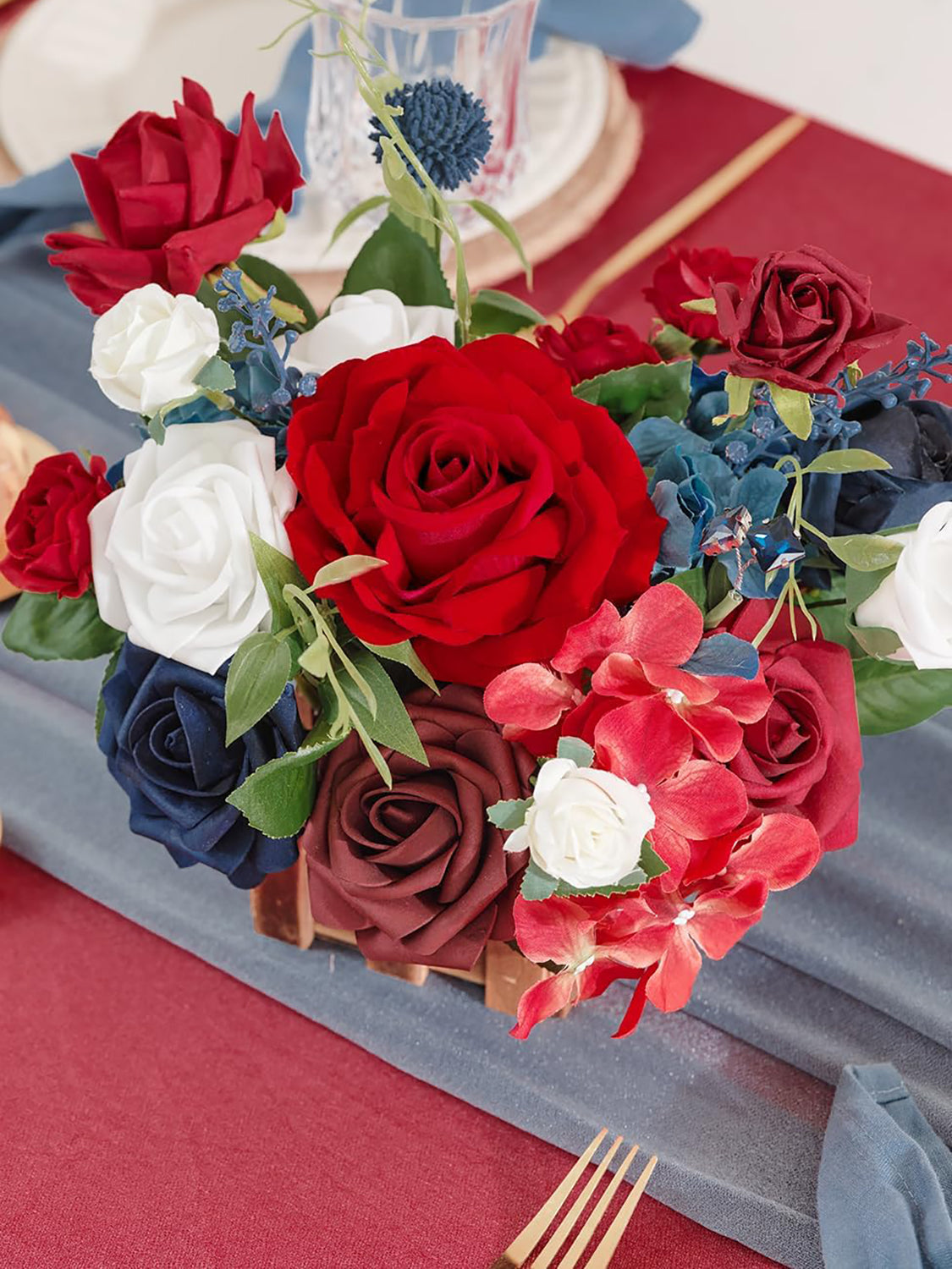 Red Navy Blue Large Artificial Flowers Wedding Centerpiece Set 2
