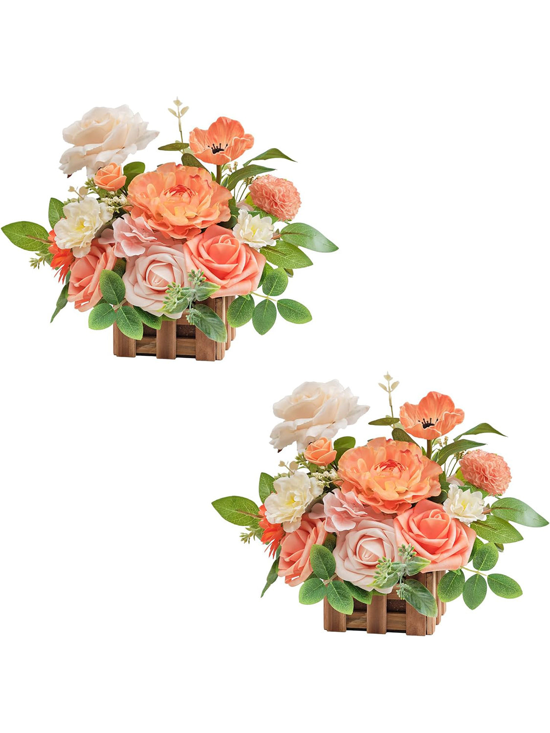 Coral Pink And Champagne Artificial Flowers Wedding Centerpiece Set 2