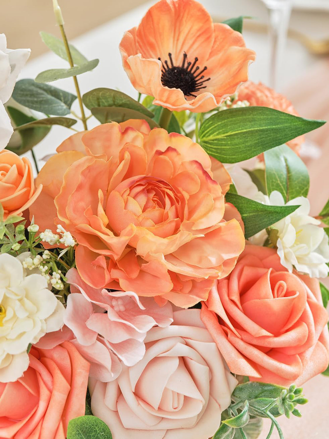 Coral Pink And Champagne Artificial Flowers Wedding Centerpiece Set 2