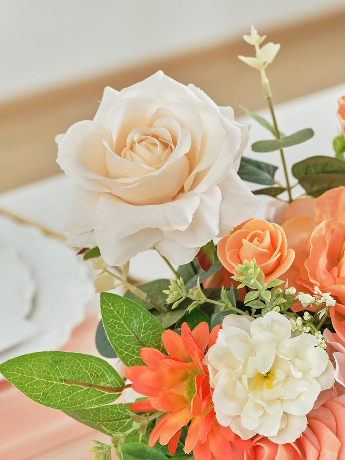 Coral Pink And Champagne Artificial Flowers Wedding Centerpiece Set 2