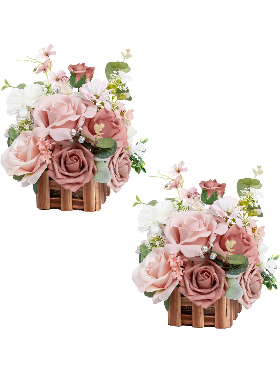 Dusty Rose And Cream Wedding Centerpiece Flower Basket Set Of 2