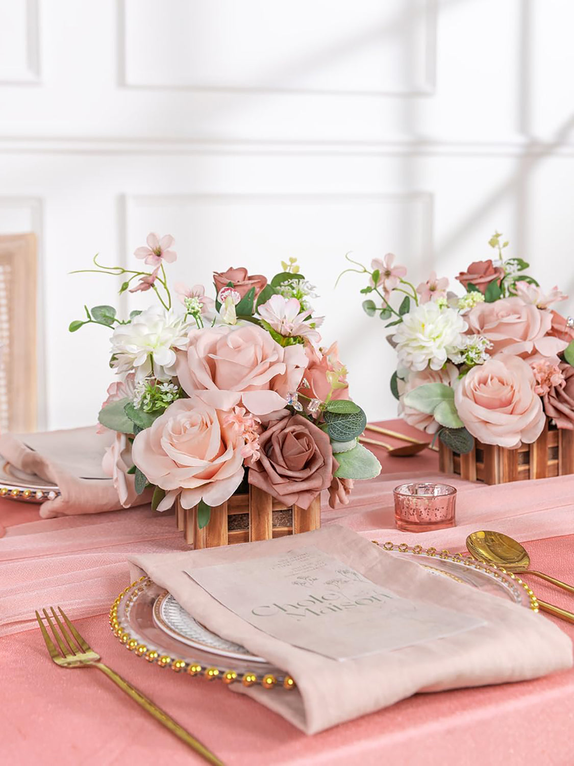 Dusty Rose And Cream Wedding Centerpiece Flower Basket Set Of 2