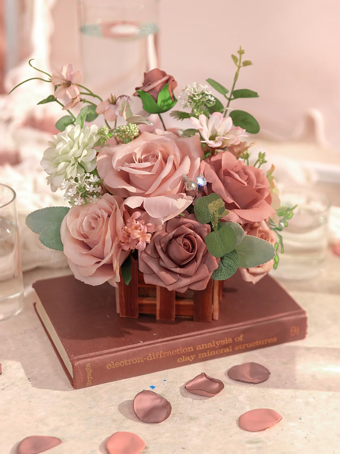 Dusty Rose And Cream Wedding Centerpiece Flower Basket Set Of 2