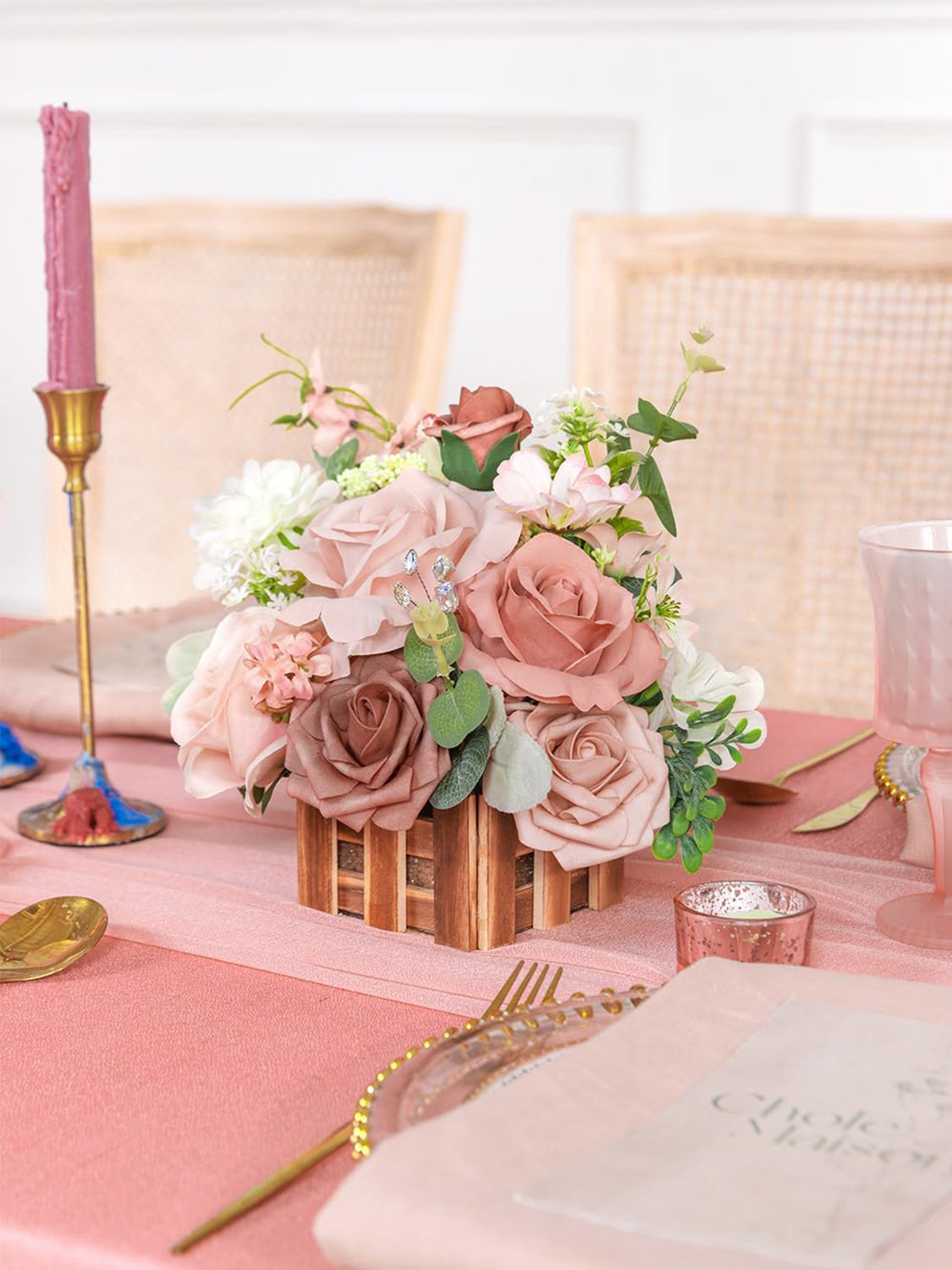 Dusty Rose And Cream Wedding Centerpiece Flower Basket Set Of 2