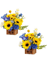 Sunflower And Royal Blue Large Artificial Flowers Wedding Centerpiece Set Of 2