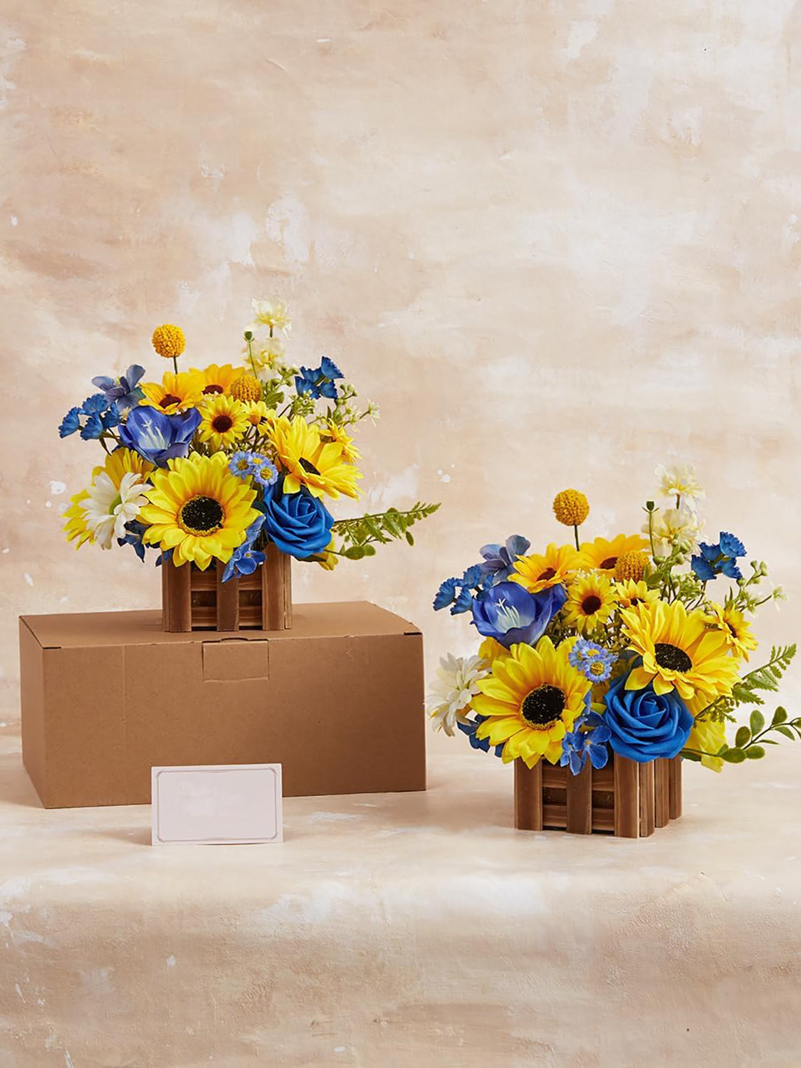 Sunflower And Royal Blue Large Artificial Flowers Wedding Centerpiece Set Of 2