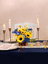 Sunflower And Royal Blue Large Artificial Flowers Wedding Centerpiece Set Of 2