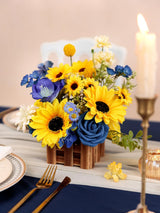 Sunflower And Royal Blue Large Artificial Flowers Wedding Centerpiece Set Of 2