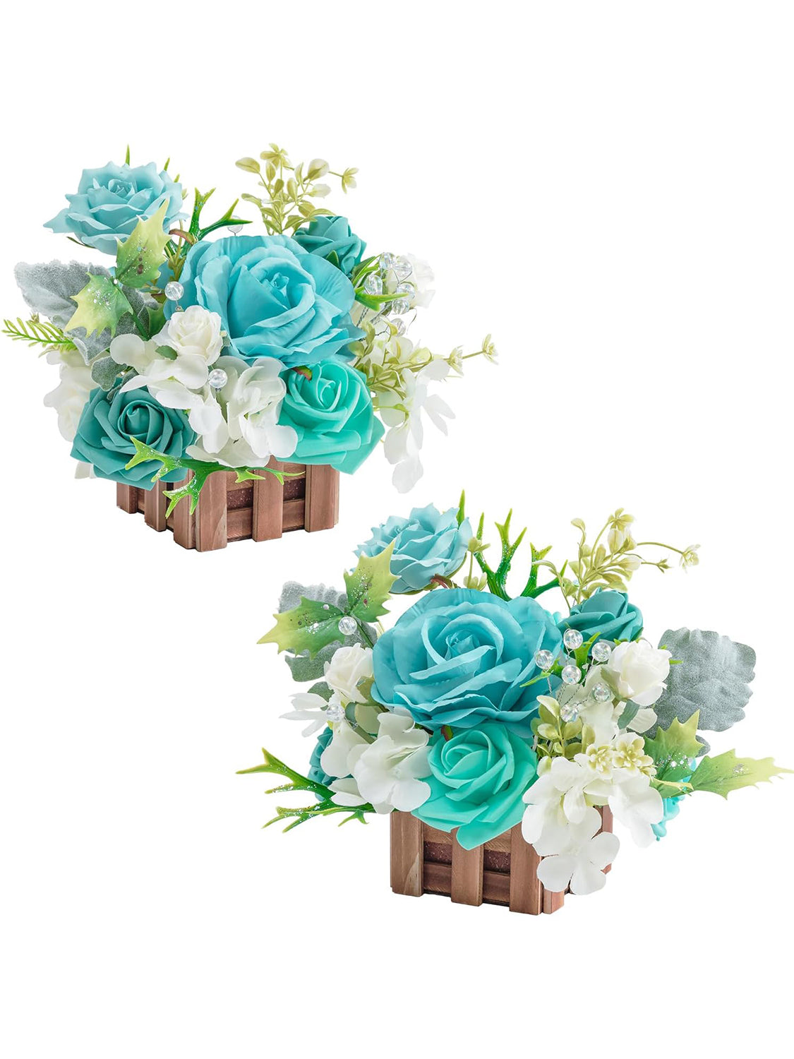Teal Blue Wedding Centerpiece Flower Basket Set Of 2 For Tabletop Decor