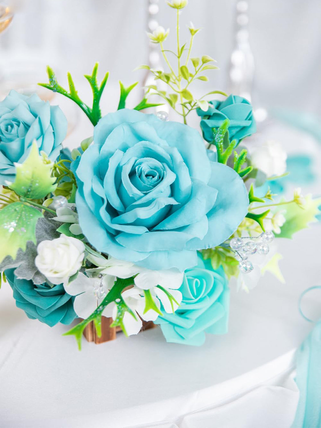 Teal Blue Wedding Centerpiece Flower Basket Set Of 2 For Tabletop Decor
