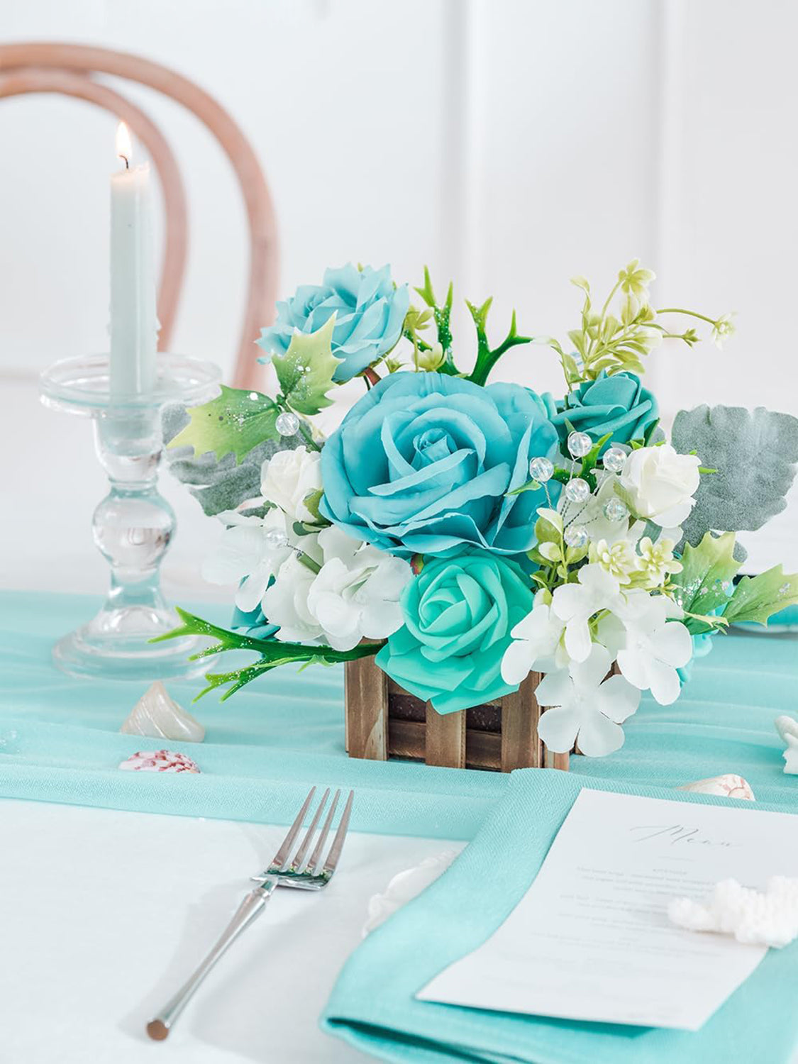 Teal Blue Wedding Centerpiece Flower Basket Set Of 2 For Tabletop Decor