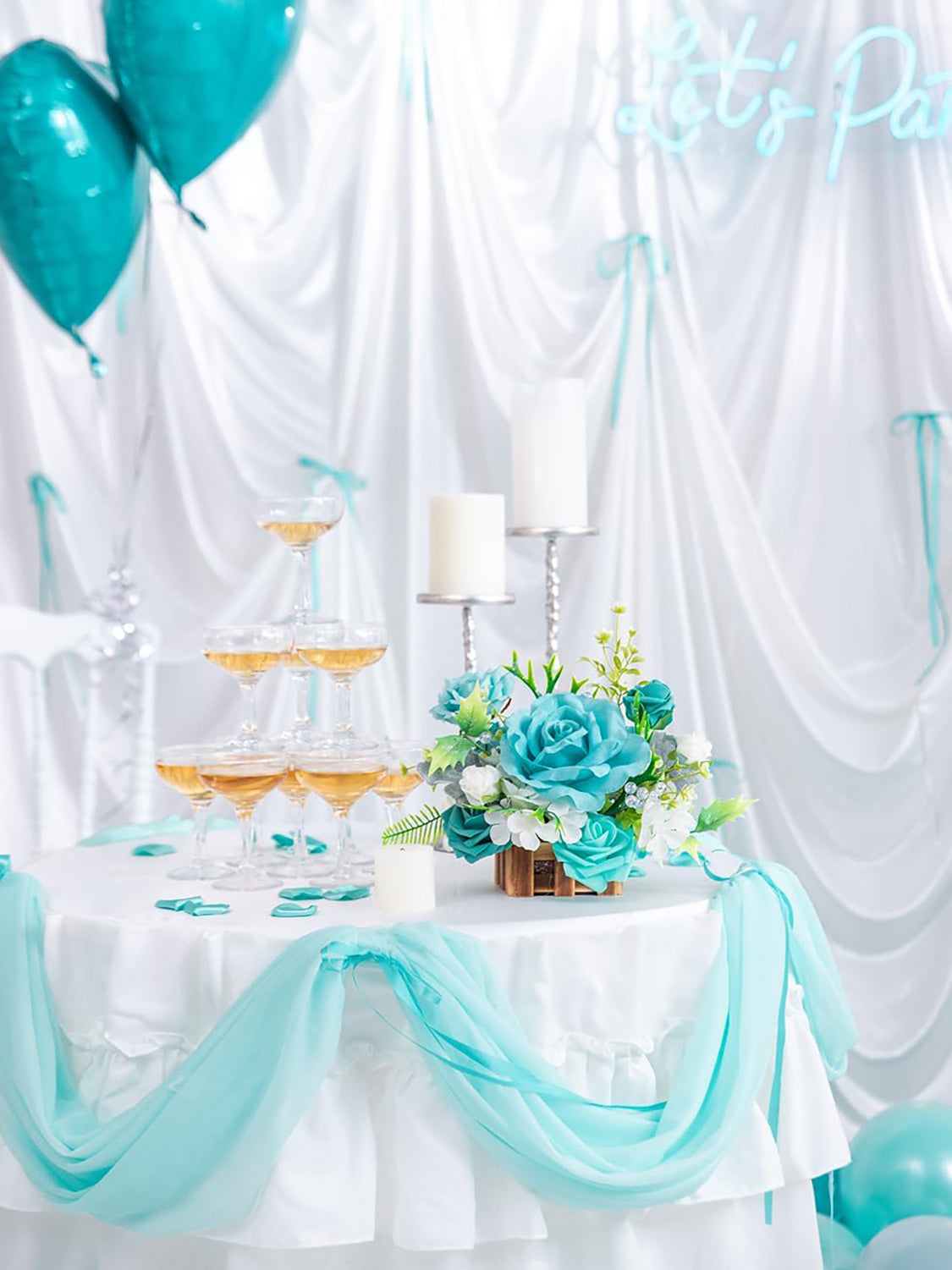 Teal Blue Wedding Centerpiece Flower Basket Set Of 2 For Tabletop Decor