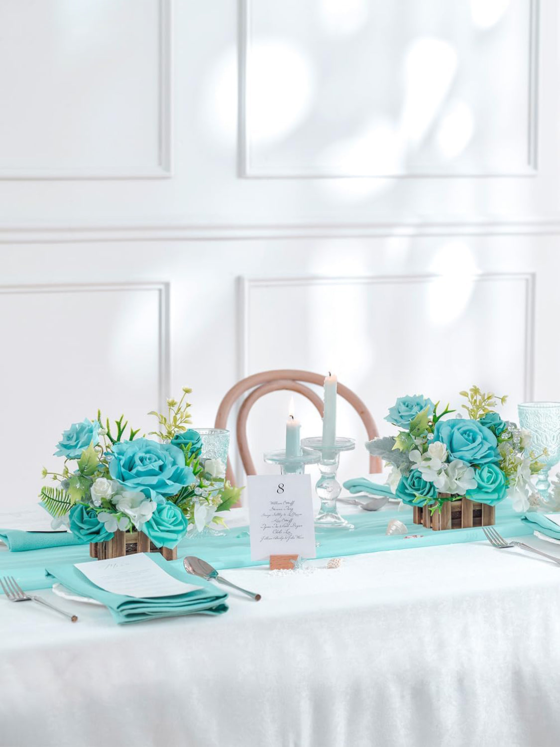 Teal Blue Wedding Centerpiece Flower Basket Set Of 2 For Tabletop Decor