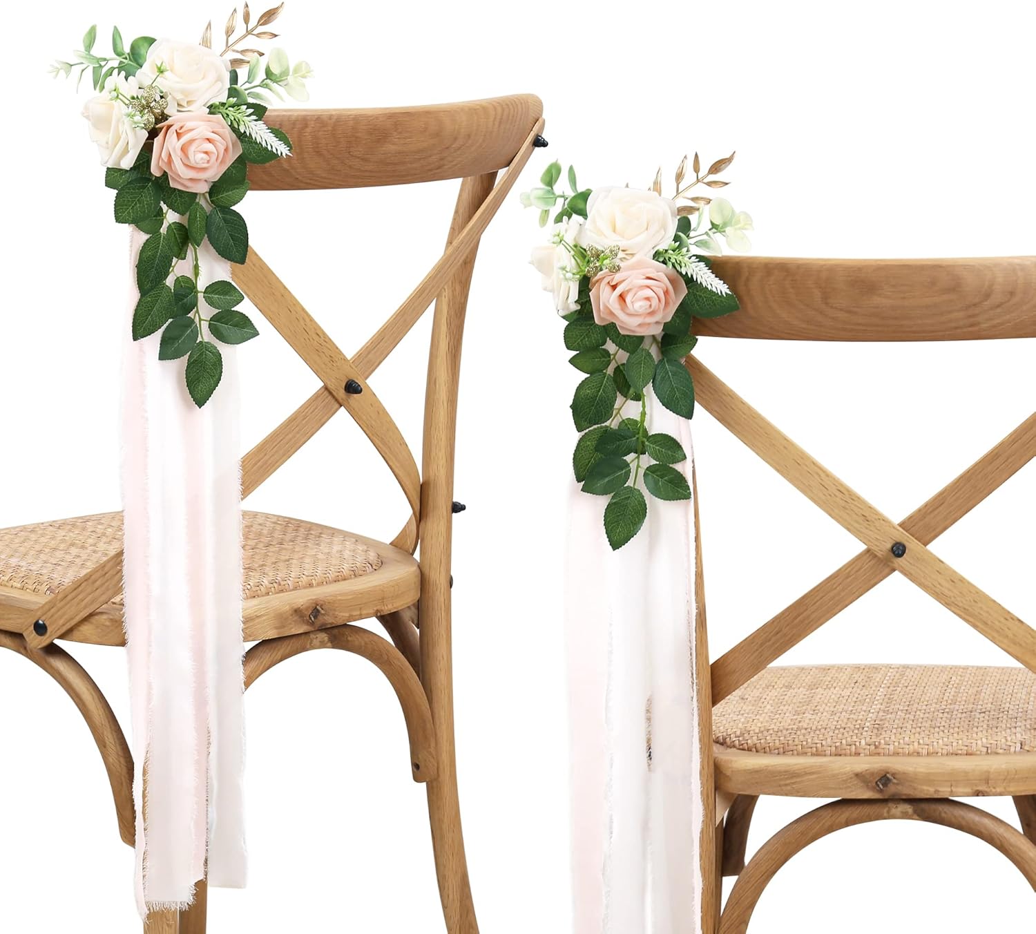 Pink Cream Artificial Roses Chair Flowers Wedding Aisle Decor 5.5 Inch Set of 10