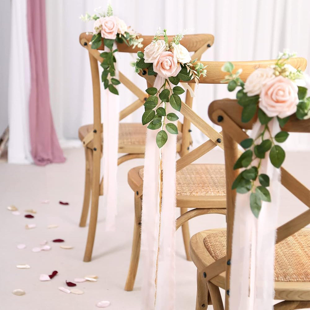 Pink Cream Artificial Roses Chair Flowers Wedding Aisle Decor 5.5 Inch Set of 10