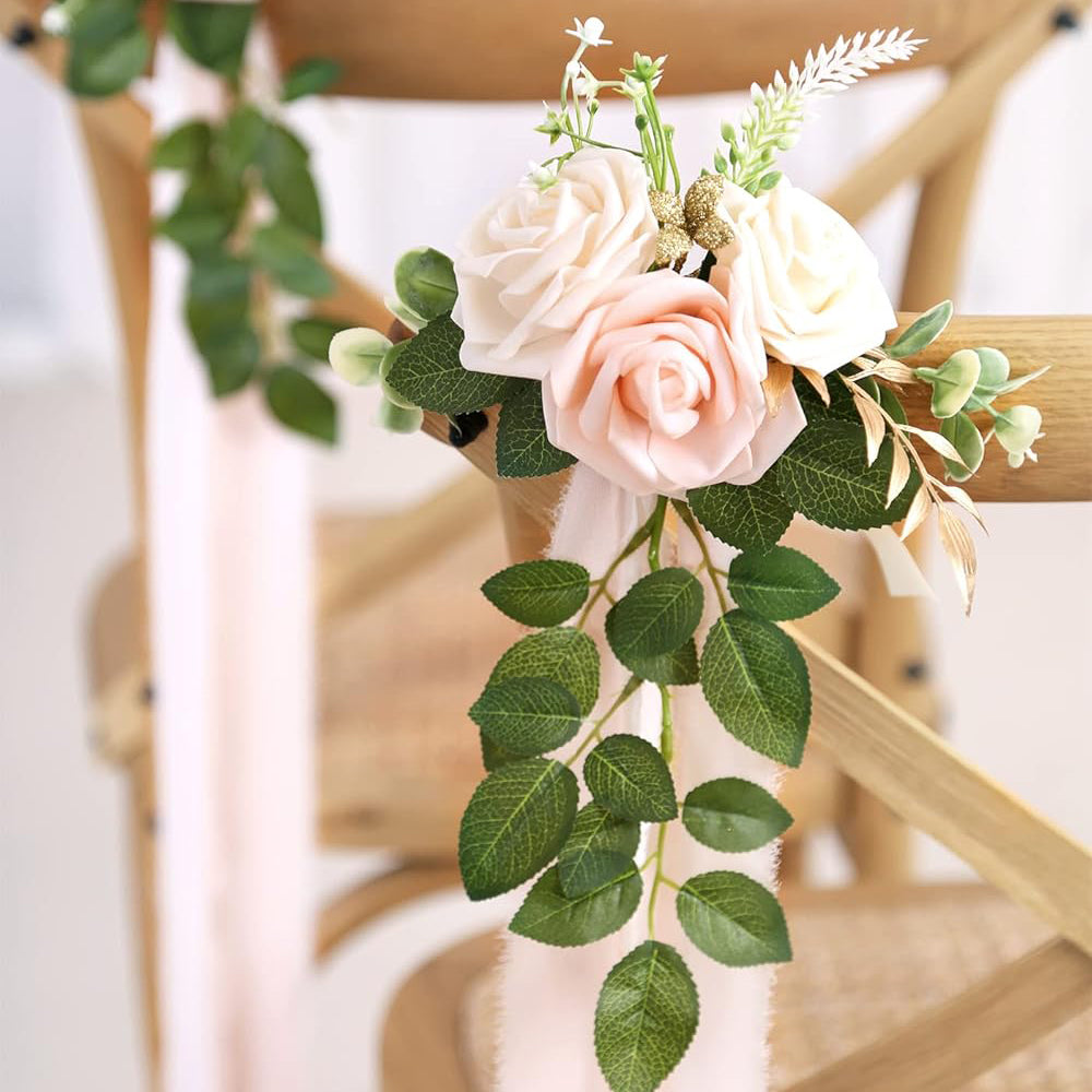 Pink Cream Artificial Roses Chair Flowers Wedding Aisle Decor 5.5 Inch Set of 10