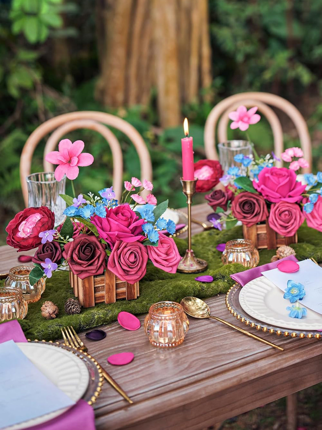 Vibrant Magenta Wedding Centerpiece Flower Basket Set Of 2 For Tabletop Decor