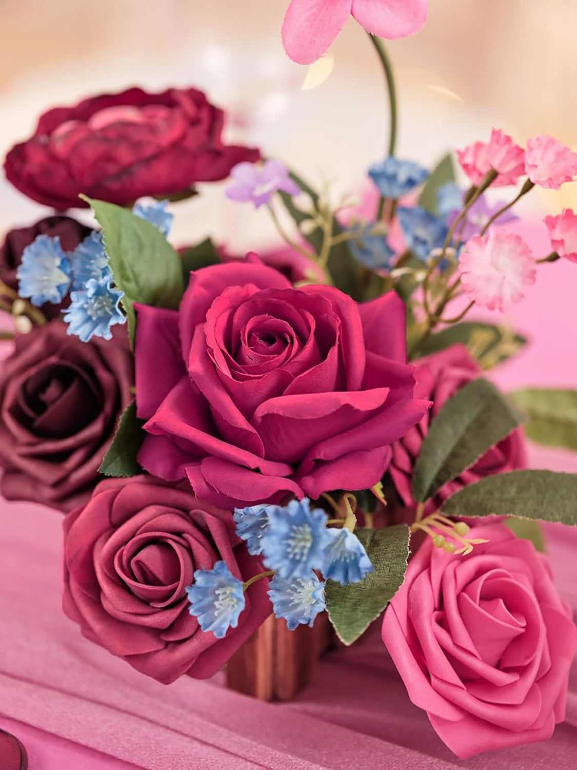 Vibrant Magenta Wedding Centerpiece Flower Basket Set Of 2 For Tabletop Decor