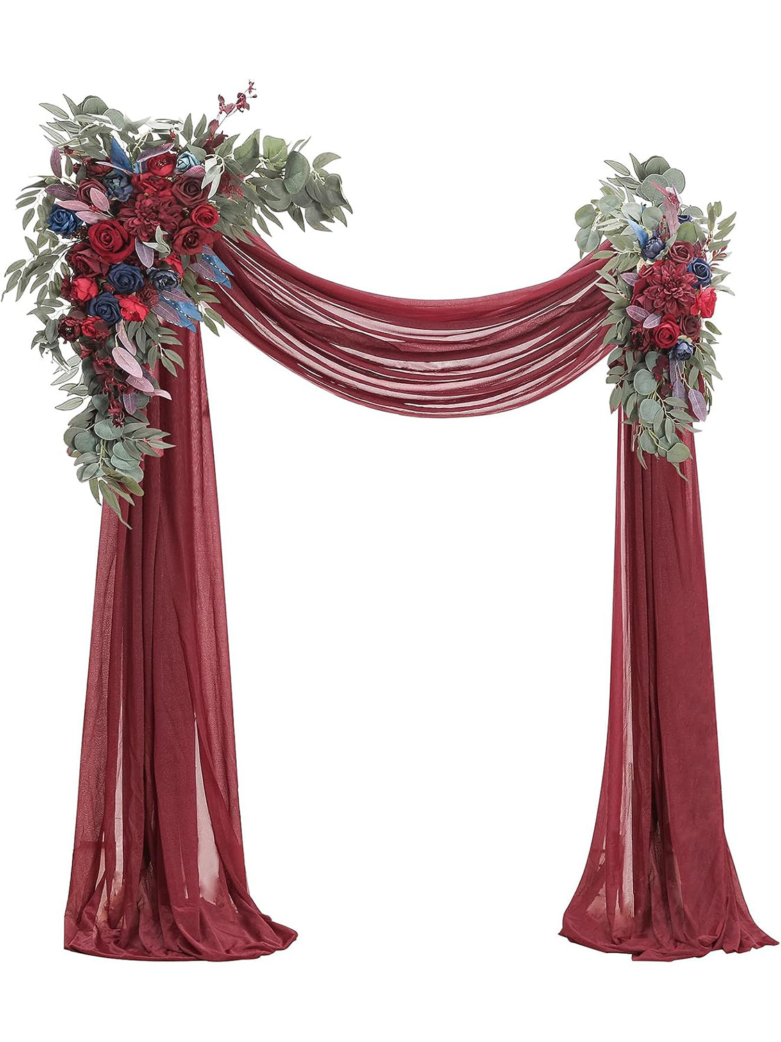 Burgundy and Navy Floral Arch Flowers With Drapes Kit Pack of 4 for Weddings