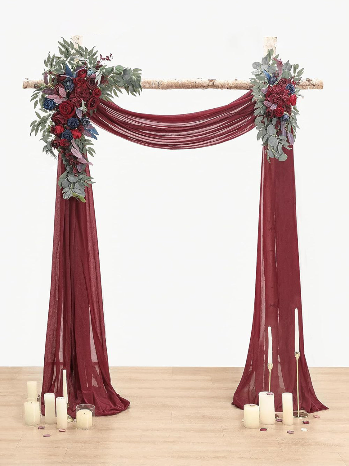 Burgundy and Navy Floral Arch Flowers With Drapes Kit Pack of 4 for Weddings
