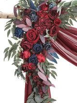 Burgundy and Navy Floral Arch Flowers With Drapes Kit Pack of 4 for Weddings