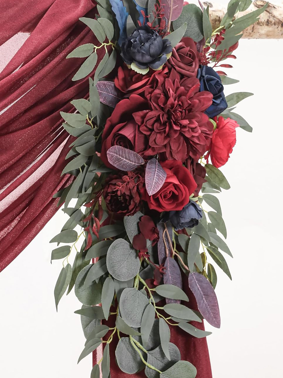Burgundy and Navy Floral Arch Flowers With Drapes Kit Pack of 4 for Weddings