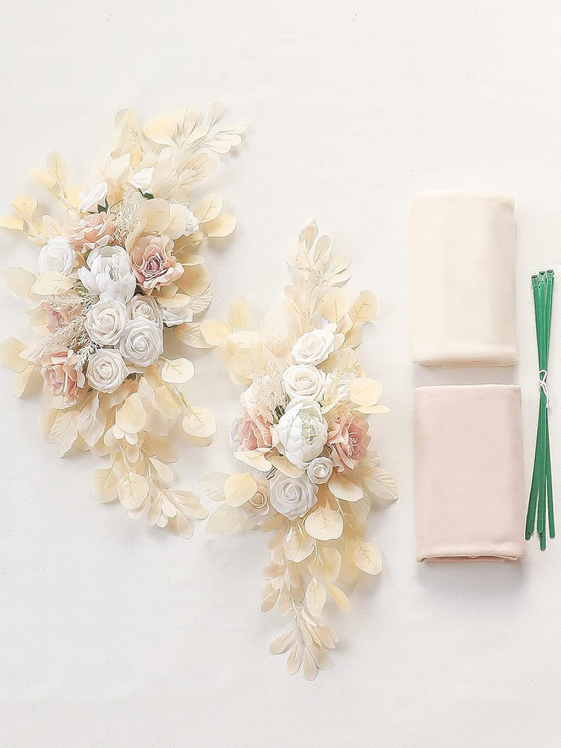 Cream and White Artificial Floral Arch Kit With Drapes Pack of 4