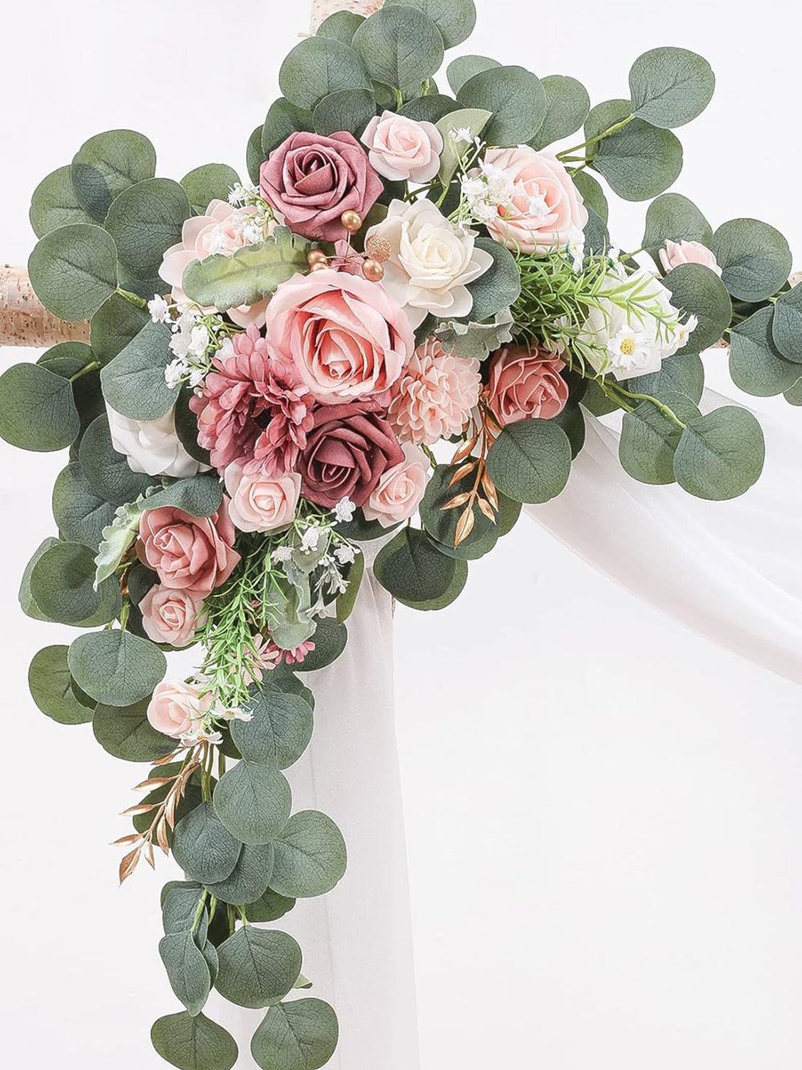 Dusty Rose Blush Artificial Floral Arch Decor Kit With Drapes Pack of 4