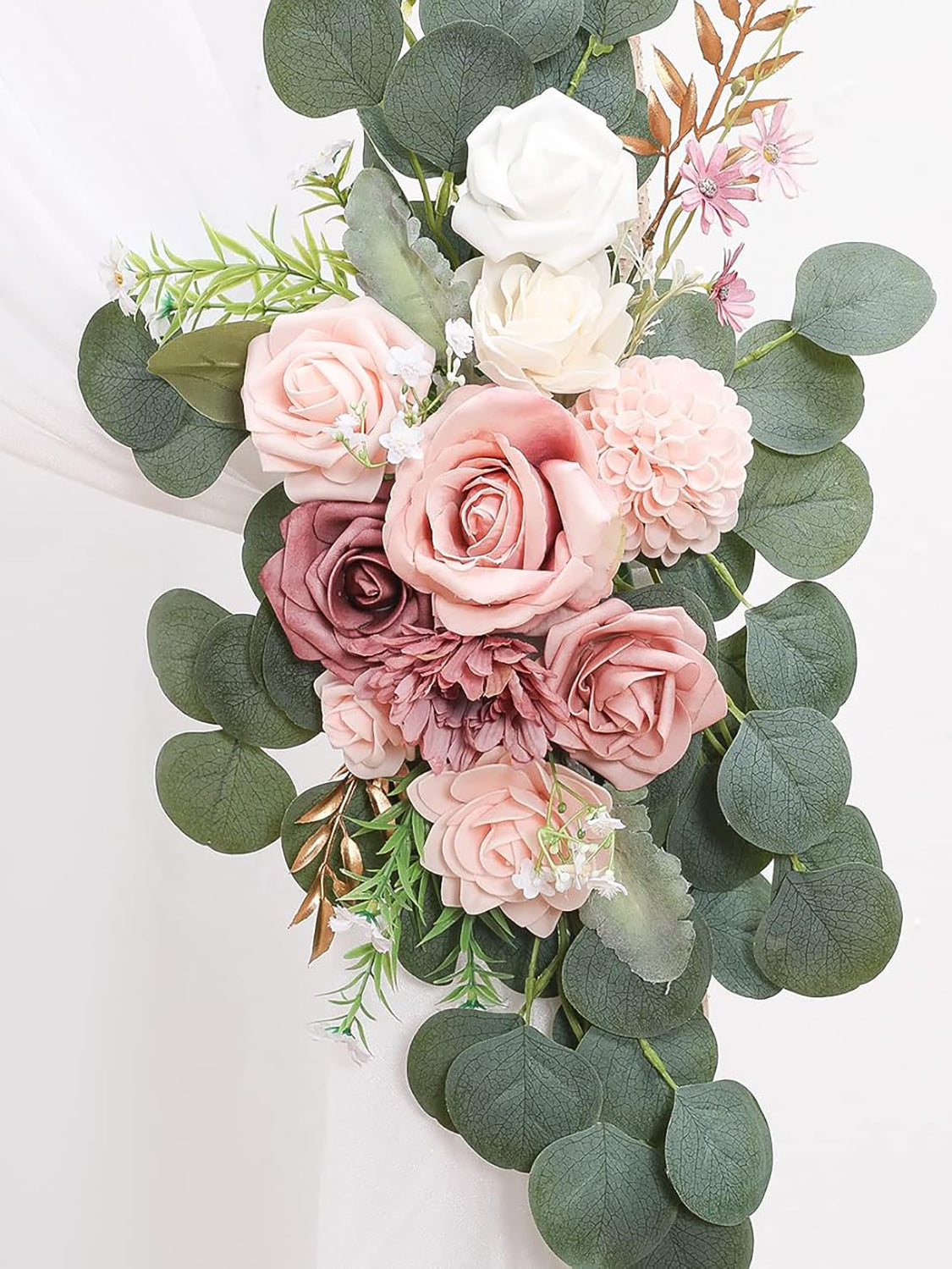 Dusty Rose Blush Artificial Floral Arch Decor Kit With Drapes Pack of 4