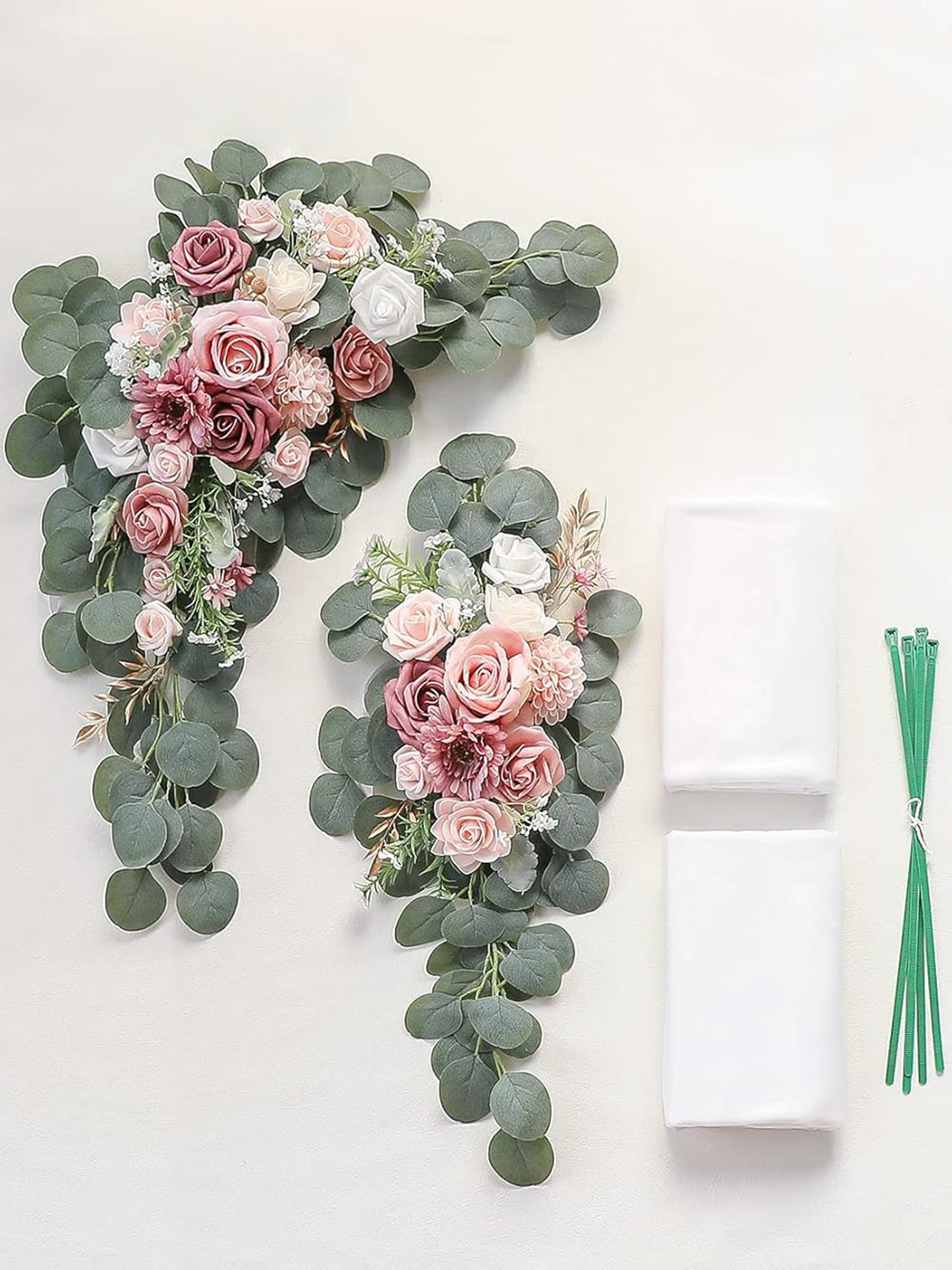 Dusty Rose Blush Artificial Floral Arch Decor Kit With Drapes Pack of 4