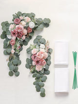 Dusty Rose Blush Artificial Floral Arch Decor Kit With Drapes Pack of 4
