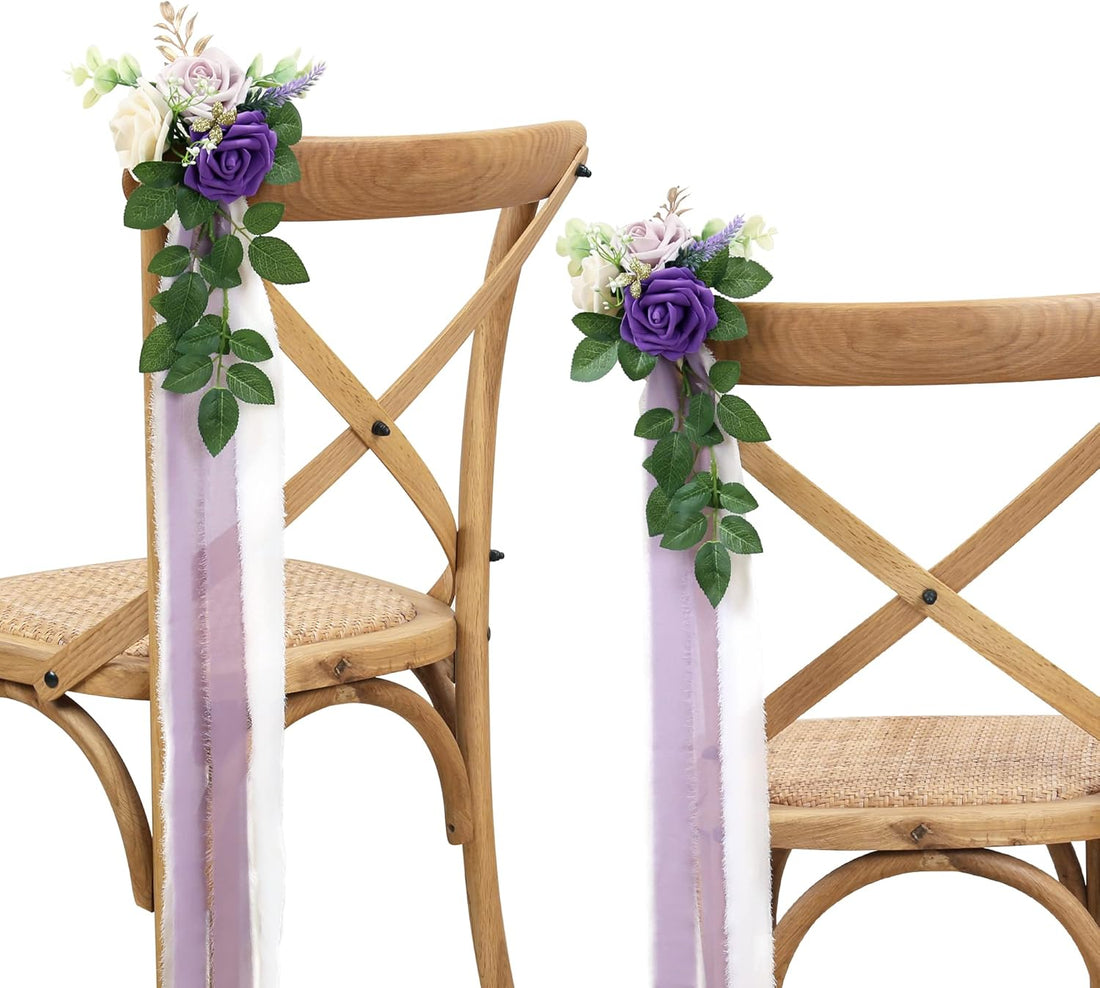 Pew Flowers Purple Artificial Flowers Eucalyptus and Ribbons Aisle Decor 5.5 Inch 10 Pack