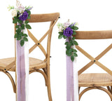 Pew Flowers Purple Artificial Flowers Eucalyptus and Ribbons Aisle Decor 5.5 Inch 10 Pack
