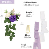 Pew Flowers Purple Artificial Flowers Eucalyptus and Ribbons Aisle Decor 5.5 Inch 10 Pack