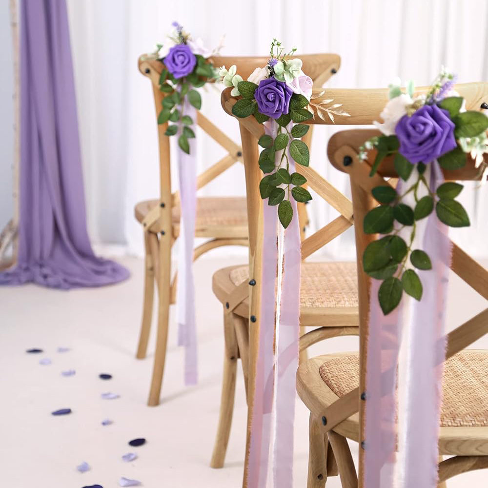 Pew Flowers Purple Artificial Flowers Eucalyptus and Ribbons Aisle Decor 5.5 Inch 10 Pack