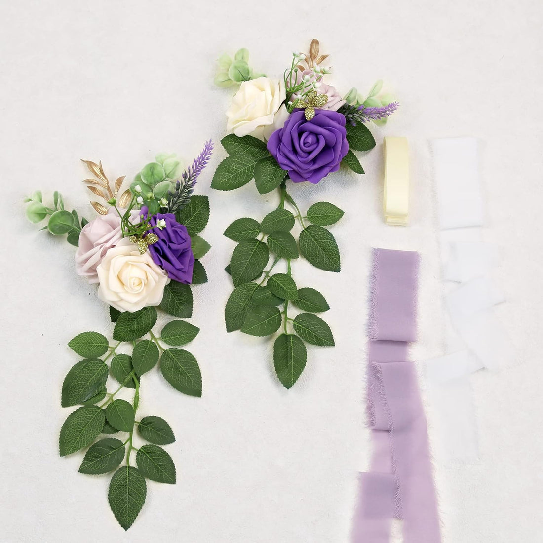 Pew Flowers Purple Artificial Flowers Eucalyptus and Ribbons Aisle Decor 5.5 Inch 10 Pack