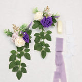 Pew Flowers Purple Artificial Flowers Eucalyptus and Ribbons Aisle Decor 5.5 Inch 10 Pack