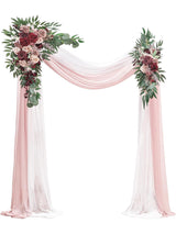 Artificial Floral Arch Kit Marsala and Champagne With Drapes Pack of 4 for Wedding Backdrop
