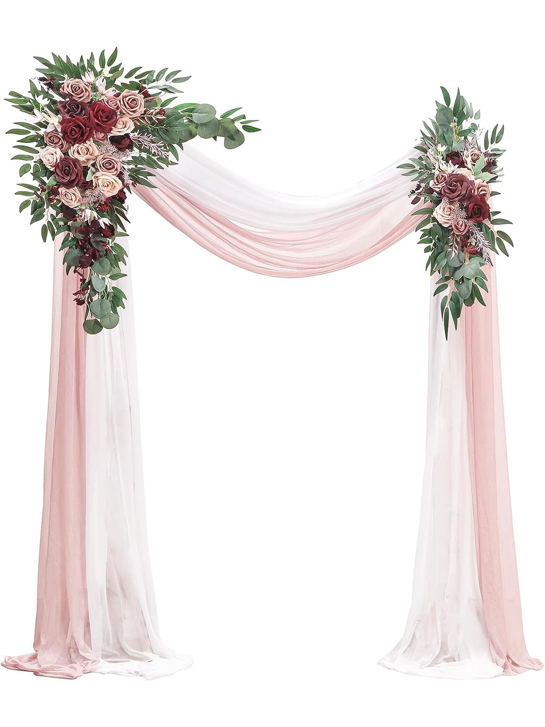 Artificial Floral Arch Kit Marsala and Champagne With Drapes Pack of 4 for Wedding Backdrop