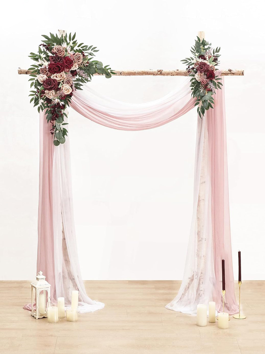 Artificial Floral Arch Kit Marsala and Champagne With Drapes Pack of 4 for Wedding Backdrop