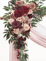 Artificial Floral Arch Kit Marsala and Champagne With Drapes Pack of 4 for Wedding Backdrop